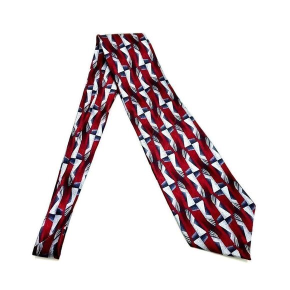 Pierre Cardin Silk Tie Print Red Geometric Wide - Picture 6 of 6